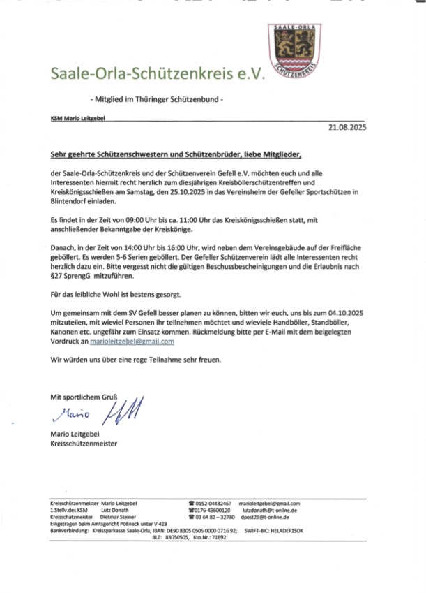 Einladung Kreisknigsschieen Bllertreffen